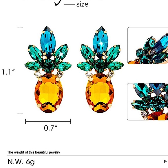 Betsey Johnson Rhinestone Crystal Pineapple Statement Earrings - Picture 5 of 5
